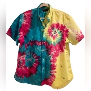Ralph Lauren Vibrant tie dye button down short sleeve classic fit shirt, XXL